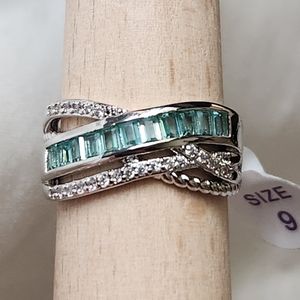 Simplicity in the Details sz 9 Lab Created Paraiba Tourmaline on Rhodium Plating
